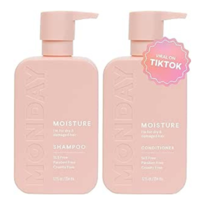 MONDAY HAIRCARE Moisture Shampoo + Conditioner Set (2 Pack) 12oz Each, Dry, Coarse, Stressed, Coily & Curly Hair, Made from Coconut Oil, Rice Protein, Shea Butter, & Vitamin E, 100% Recyclable Bottles