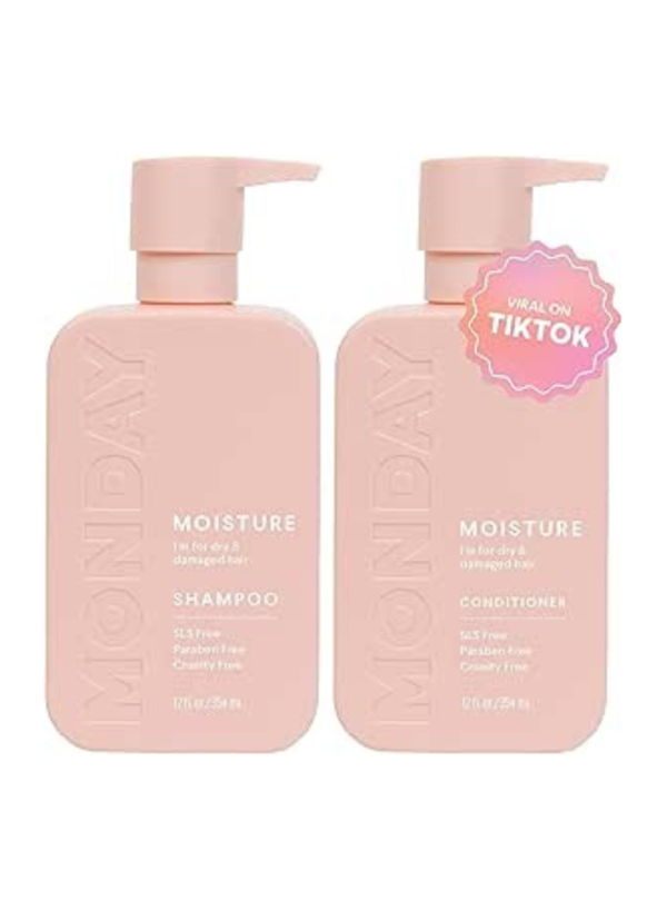 MONDAY HAIRCARE Moisture Shampoo + Conditioner Set (2 Pack) 12oz Each, Dry, Coarse, Stressed, Coily & Curly Hair, Made from Coconut Oil, Rice Protein, Shea Butter, & Vitamin E, 100% Recyclable Bottles